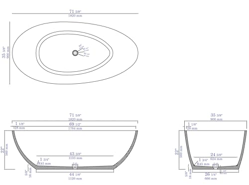 ALFI brand ABCO72TUB 72" Solid Concrete Tear Drop Freestanding Bathtub