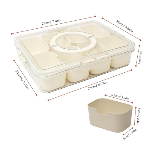 Avaton Snackle Box Container, Divided Serving Tray With Lid, Snack Box Container for Veggie, Fruits, Candy, Nuts, Snacks - Perfect For Picnic, Party