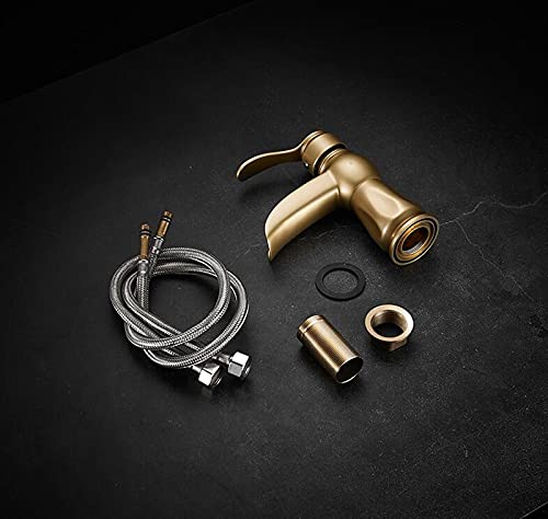 ZOOMLAND Kitchen Sink Mixer Taps Basin Mixer Faucets, Bathroom Sink Tap, Brushed Brass Hot and Cold Bath Faucet, Single Handle Hole Basin Tap Compatible with Balcony Laundry,Kitchen faucets, BWJ-681