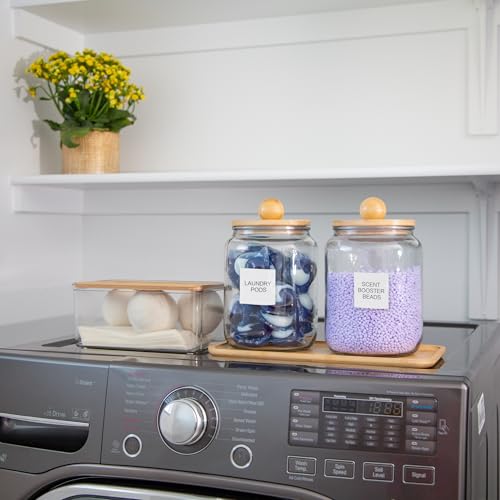 Glass Laundry Jars with Airtight Lids - Kitchen & Laundry Room Organization Containers with Dryer Sheet Holder,Bamboo Tray - Laundry Detergent Powder Half Gallon Storage Canisters with Labels