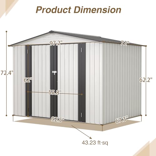 Goohome 6x8ft Metal Outdoor Storage Shed, Large Heavy Duty Tool Sheds with Lockable Doors & Air Vent,Utility and Tool Storage shed for Backyard Patio Lawn to Store Bikes, Tools, Lawnmowers