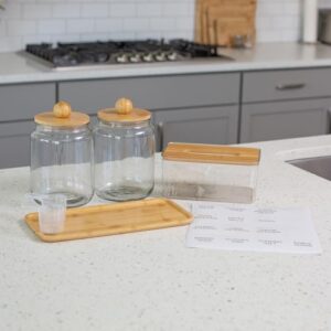 Glass Laundry Jars with Airtight Lids - Kitchen & Laundry Room Organization Containers with Dryer Sheet Holder,Bamboo Tray - Laundry Detergent Powder Half Gallon Storage Canisters with Labels