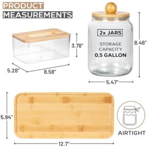 Glass Laundry Jars with Airtight Lids - Kitchen & Laundry Room Organization Containers with Dryer Sheet Holder,Bamboo Tray - Laundry Detergent Powder Half Gallon Storage Canisters with Labels