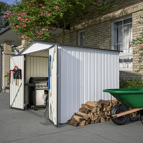 Goohome 6x8ft Metal Outdoor Storage Shed, Large Heavy Duty Tool Sheds with Lockable Doors & Air Vent,Utility and Tool Storage shed for Backyard Patio Lawn to Store Bikes, Tools, Lawnmowers