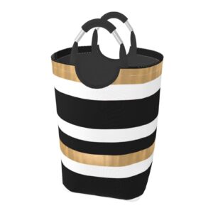 large laundry hamper bag, modern black white and gold striped laundry basket collapsible dirty clothes storage washing bin for bathroom, dorm essentials