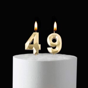 2 inch Gold 49 Birthday Candles, 3D Diamond Number 49th Cake Topper for Boys Girls Birthday Party Decorations Theme Party