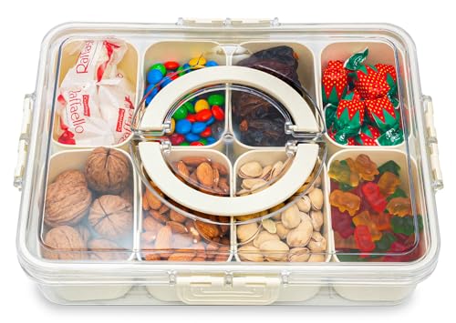 Avaton Snackle Box Container, Divided Serving Tray With Lid, Snack Box Container for Veggie, Fruits, Candy, Nuts, Snacks - Perfect For Picnic, Party