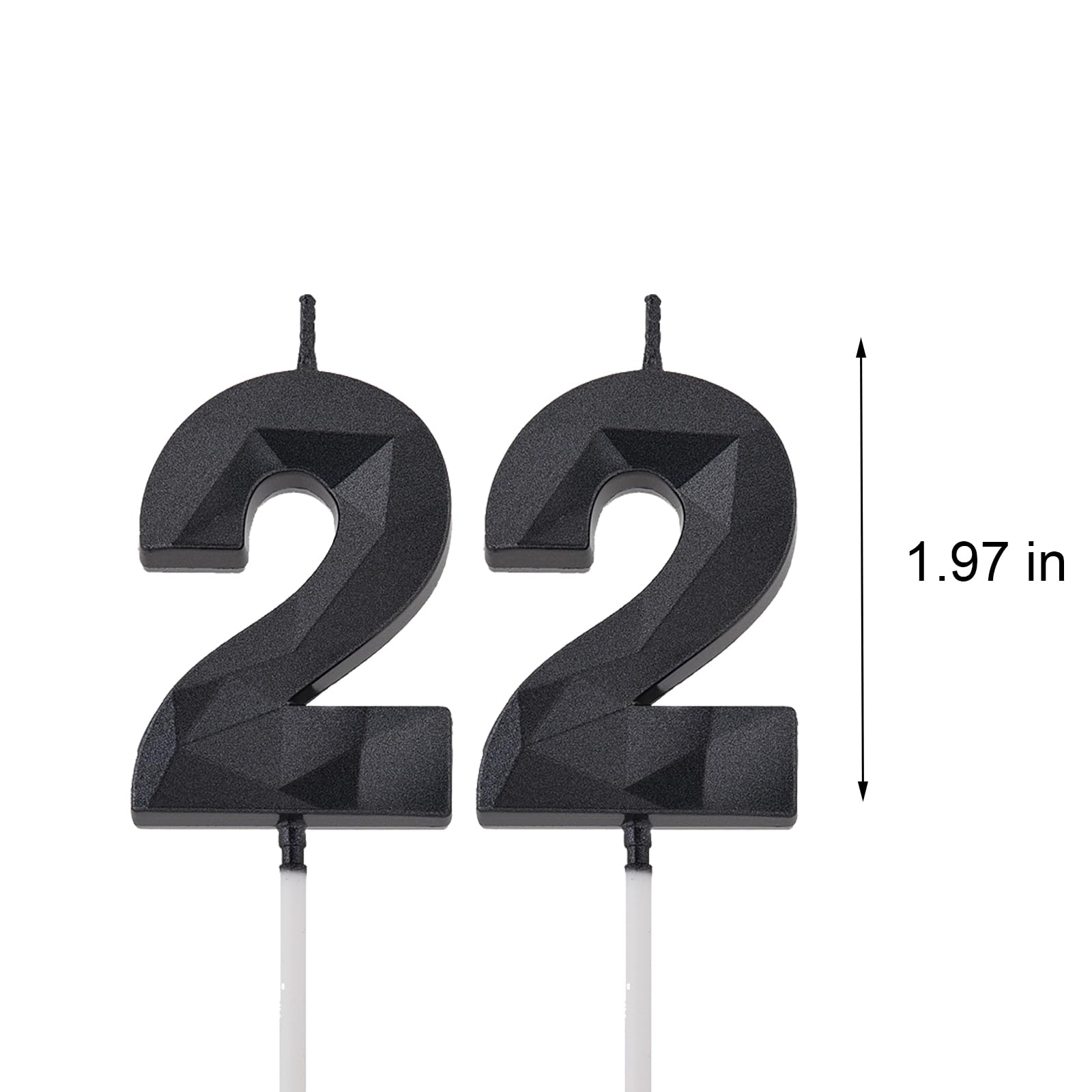 2 inch Black 22 Birthday Candles, 3D Diamond Number 22nd Cake Topper for Boys Girls Birthday Party Decorations Theme Party