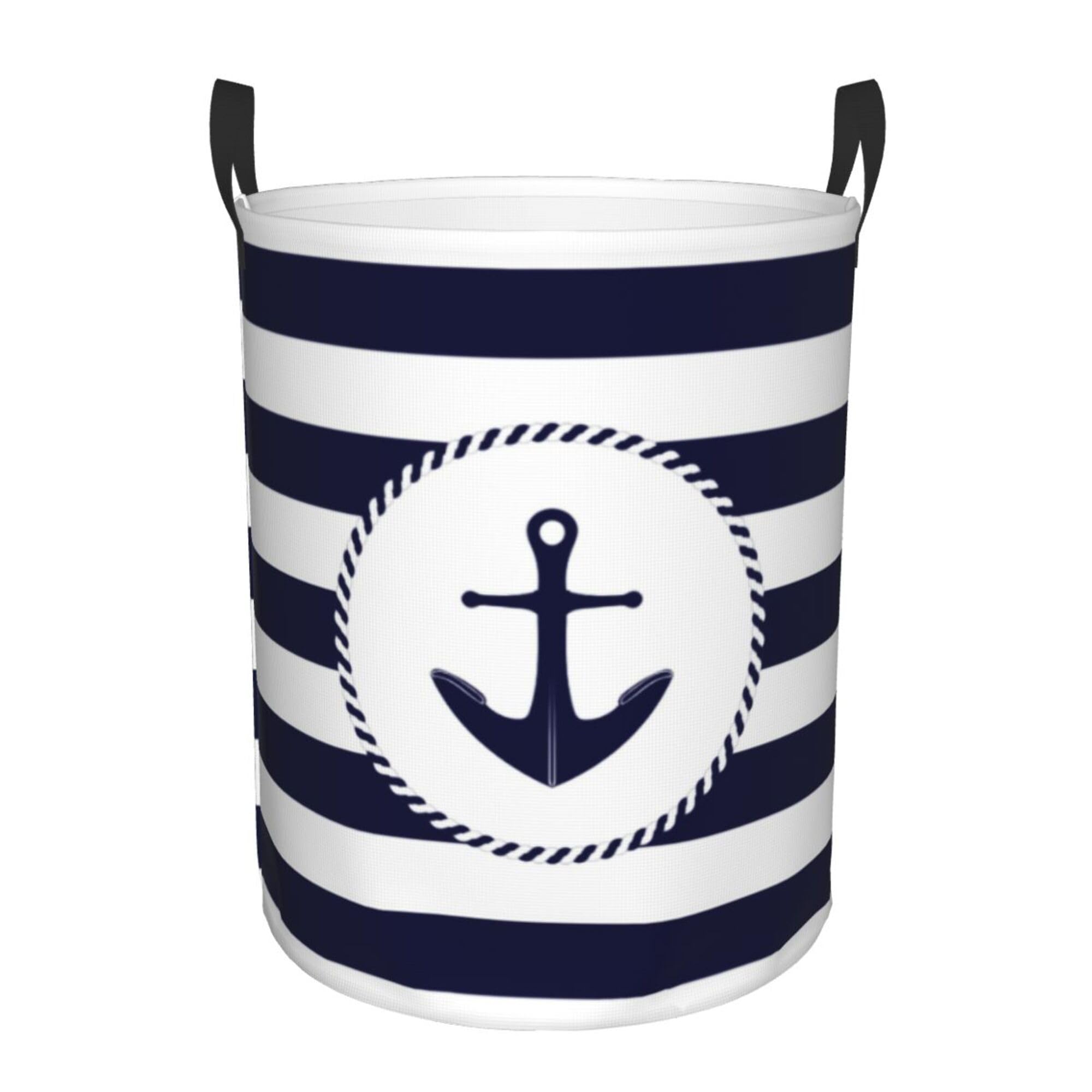 Large Laundry Hamper Bag, Anchor Navy and White Nautical Laundry Basket Collapsible Dirty Clothes Storage Washing Bin for Bathroom, Dorm Essentials