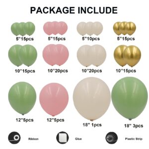 Pink and Green Balloons Garland Arch Kit-139pcs Sage Green Pink White Sand Chrome Gold Balloons for Girls Birthday Jungle Safari Baby Shower Bridal Shower Woodland Party Decorations