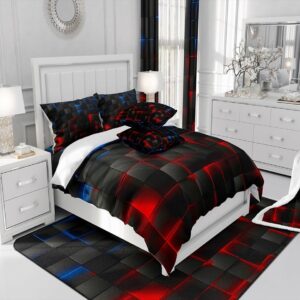 Feelyou Red Blue and Black Comforter Set Full Size Kids Light Geometric Comforter for Boys Teens Geometry Bedding Set Modern Style Duvet Set Room Decor Quilt Set