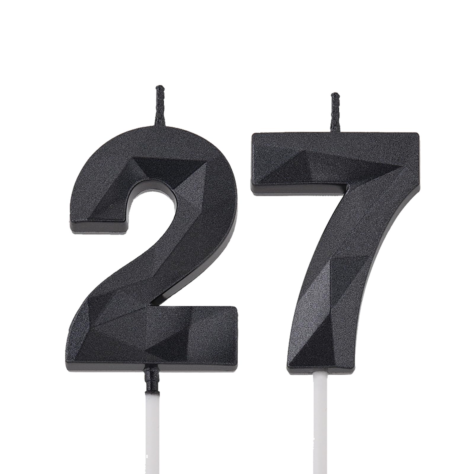 2 inch Black 27 Birthday Candles, 3D Diamond Number 27th Cake Topper for Boys Girls Birthday Party Decorations Theme Party