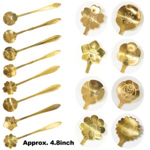 ELANE 8 Pcs Small Coffee Spoons for Coffee Bar Stirring Spoons Tea Spoons for Hot Tea Fancy (Gold)