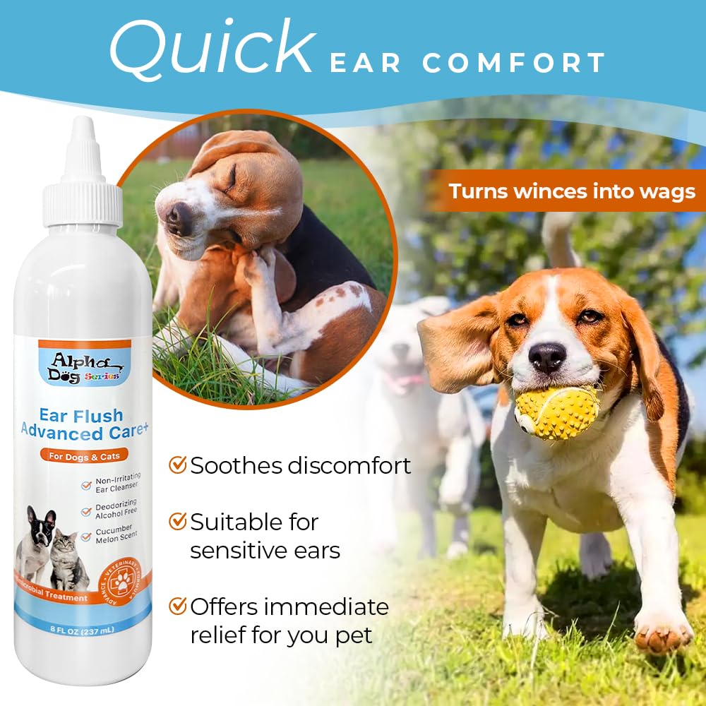 ALPHA DOG SERIES Advanced Ear Cleaner, Soothing Otic Solution (8 oz) – Reduces Itching, Odor & Wax Buildup – Safe for Dogs & Cats – W/Aloe & Vitamin E