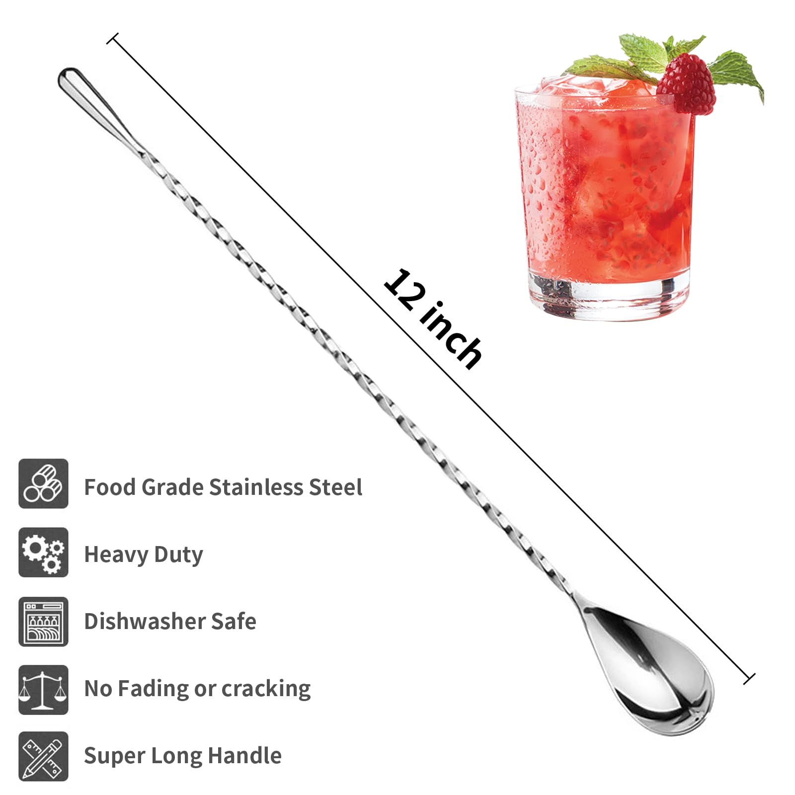 2Pcs Cocktail Spoon Long Handle Bar Spoon - 12" Metal Spoons Drink Mixers for Cocktails Stainless Steel Spoons Stirring Spoons for Coffee Bar Accessories - Home Bar Mixing Spoon Long Handle Spoon Set