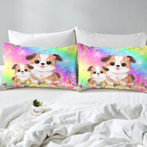 Feelyou Dog Duvet Cover Twin for Kids Toddler, Cartoon Dog Comforter Cover Puppy Dog Bedding Set Kawaii Dog Bedspread Cover Kids Room Decor Lightweight Quilt Cover