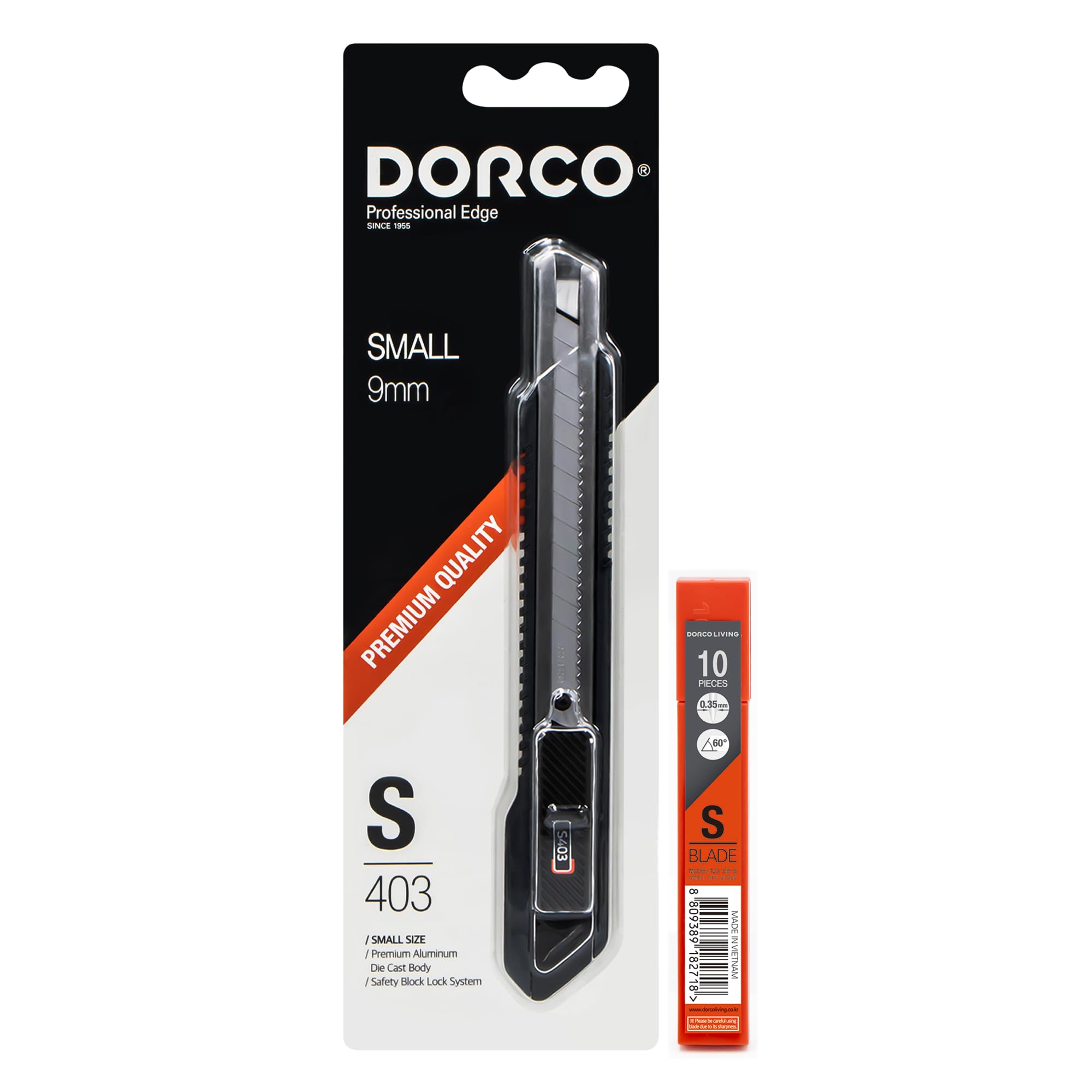 DORCO Professional S403 9mm Snap-Off Cutter Knife + Precision 9mm (11 Blades) | Premium Quality Aluminum Die-Cast Body | Auto-Lock & Safety Block System