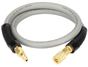 yotoo rubber lead-in air hose 3/8-inch by 3-feet 300 psi heavy duty, kink resistant, all-weather flexibility with 1/4-inch brass male fittings, bend restrictors, gray