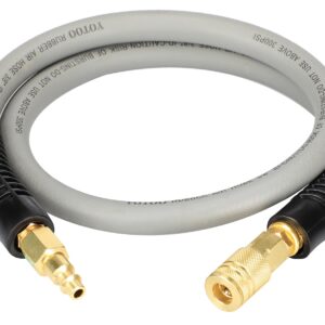 YOTOO Rubber Lead-in Air Hose 3/8-Inch by 3-Feet 300 PSI Heavy Duty, Kink Resistant, All-Weather Flexibility with 1/4-Inch Brass Male Fittings, Bend Restrictors, Gray