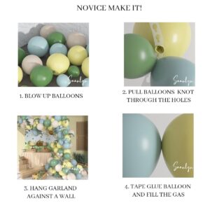 Soonlyn The Baby Shower Decorations, 13Ft Sage Green Balloon Arch Kit 12In Yellow Dusty Blue White Sand Balloons for Birthday Party Decorations