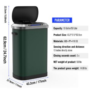 Fulocseny Smart Automatic Trash Can, 13 Gallon 50 L Stainless Steel Thickened Body Mute Sensor Lid with 30 Count Garbage Bags, Kitchen, Office and Bedroom for Garbage Can, Green