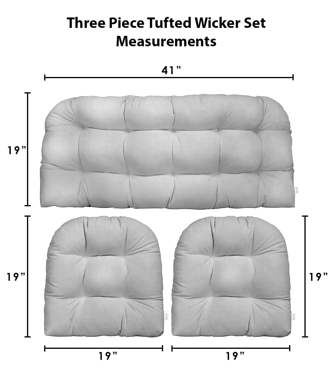 RSH Décor: 3 Piece Tufted Wicker Settee and Chair Cushion Set | Indoor/Outdoor All Weather Polyester Pattern Fabric | Reversible | 1 Loveseat 41”x19 & 2 U-Shape Cushions 19"x19" | Blue Tan Crab