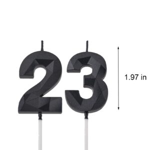 2 inch Black 23 Birthday Candles, 3D Diamond Number 23rd Cake Topper for Boys Girls Birthday Party Decorations Theme Party