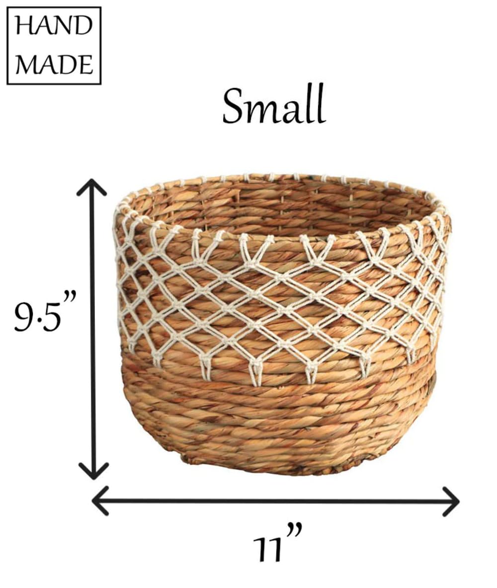 Eden Grace Handwoven Wicker Baskets, Twisted Weave with Macrame Accent - Round, Artisan Craftsmanship for Stylish Organization 1-Large