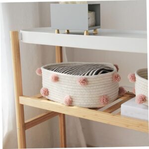 ABOOFAN Storage Basket Boho Basket Storage Shelf Clothes Container Shelf Storage Rack Woven Laundry Baskets Sundry Cosmetic Storage Holder Shelf Basket Pink To Weave Cotton