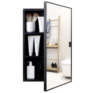 antis's home medicine cabinet, black bathroom mirror with storage, mirror cabinet wall mounted aluminum storage cabinet, rectangle modern vanity cabinet, non-recessed, 16 x 24 inch