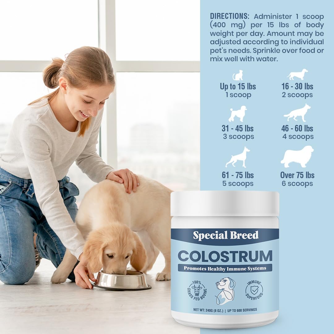 Special Breed Bovine Colostrum for Dogs and Cats, Immune Support Supplement for Allergy and Itch Relief, Grass Fed Colostrum Powder (240 Grams)