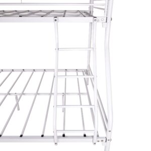 Miscoos Heavy Duty Twin-Over-Full Metal Bunk Bed, Easy Assembly, Enhanced Guardrail, Powder Coated, White, 77.95" L x 56.3" W x 58.66" H