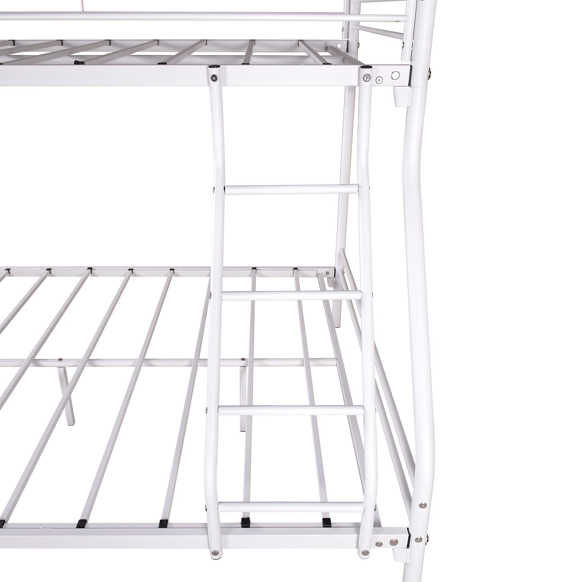 Miscoos Heavy Duty Twin-Over-Full Metal Bunk Bed, Easy Assembly, Enhanced Guardrail, Powder Coated, White, 77.95" L x 56.3" W x 58.66" H