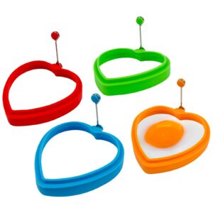 yolcar food grade silicone egg rings, 4 pack egg ring molds for cooking, non-stick fried egg rings(multicolor, heart-shaped)