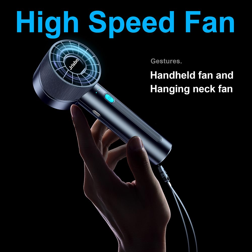 Jrisbo Portable Fan Handheld, High Speed Mini Personal Fan, 2600mAh Battery Powered USB Rechargeable Fan with 4 Speeds for Travel, Outdoor, Home, Office