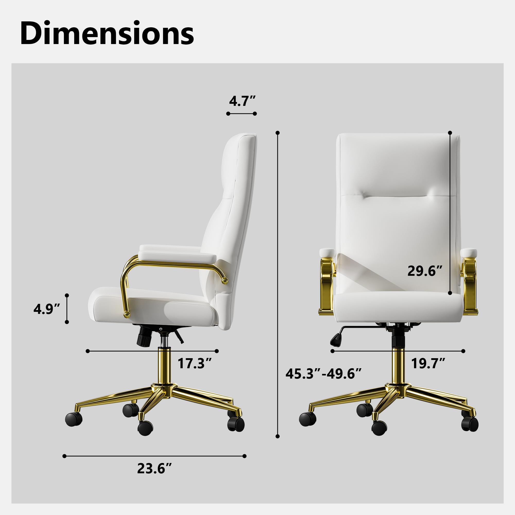 GXJ White and Gold Office Chair, Leather Desk Chair with Wheels and Arms, High Back Executive Computer Chair for Girl and Women