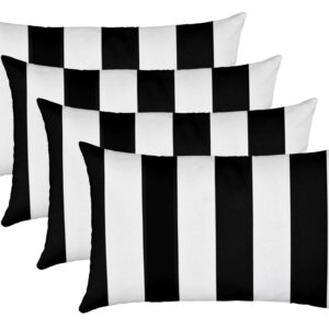 RSH DECOR: Lumbar Throw Pillows Set of 4 | 20” x 12" | All-Weather Spun Fabric | Water and Fade-Resistant | Outdoor Support Pillows for Patio Furniture | Black & White Stripe