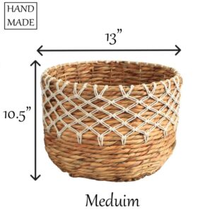 Eden Grace Handwoven Wicker Baskets, Twisted Weave with Macrame Accent - Round, Artisan Craftsmanship for Stylish Organization 1-Large