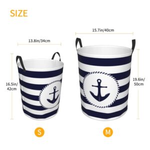 Large Laundry Hamper Bag, Anchor Navy and White Nautical Laundry Basket Collapsible Dirty Clothes Storage Washing Bin for Bathroom, Dorm Essentials