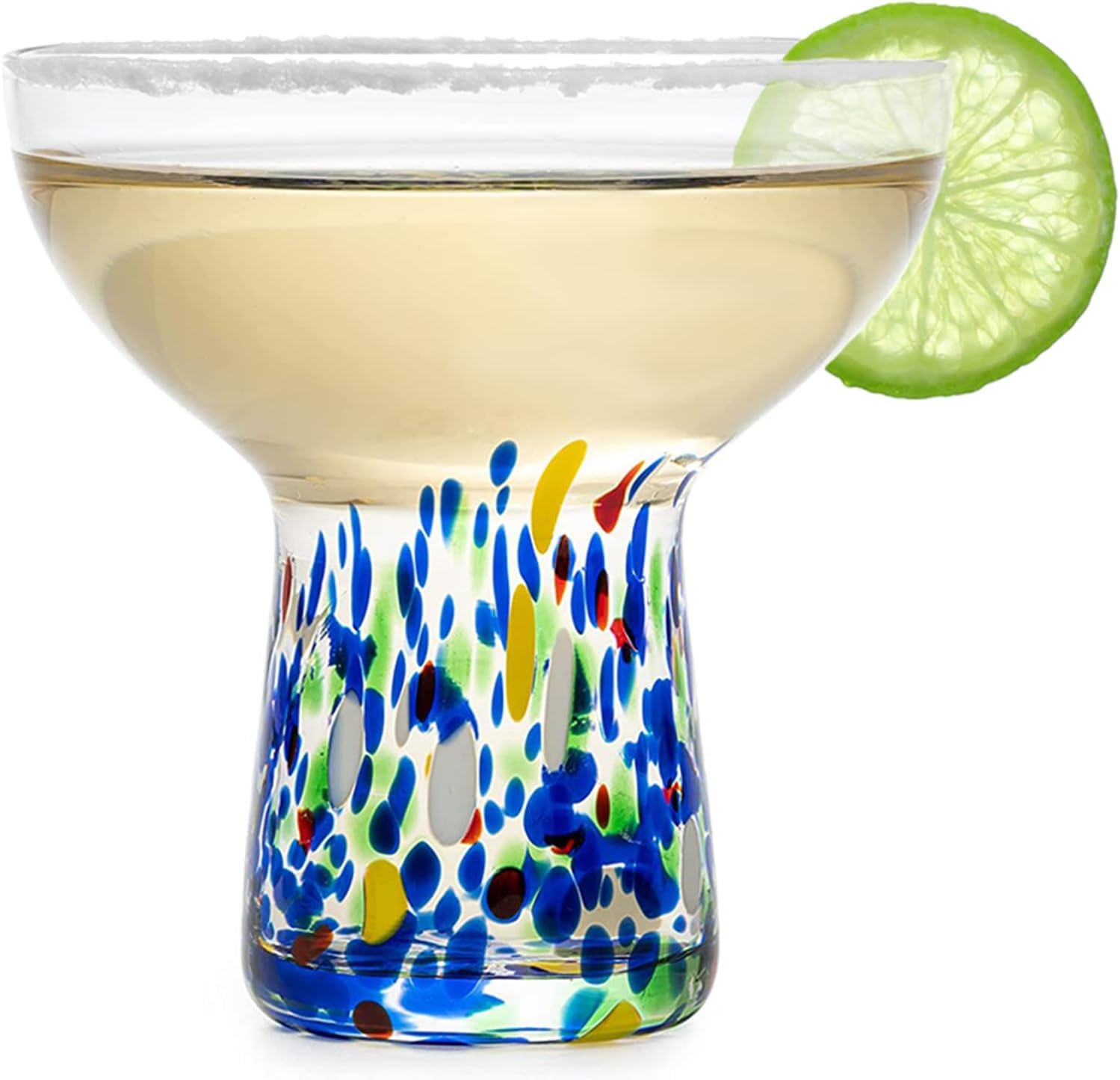 Large Stemless Margarita Glasses – Set of 2-14oz Luxury Hand Blown Confetti Margaritas, Martini, Cocktails, Water, Wine, Dessert & Champagne Glasses Cinco de Mayo, Hand Blown - Mexican Confetti Glass