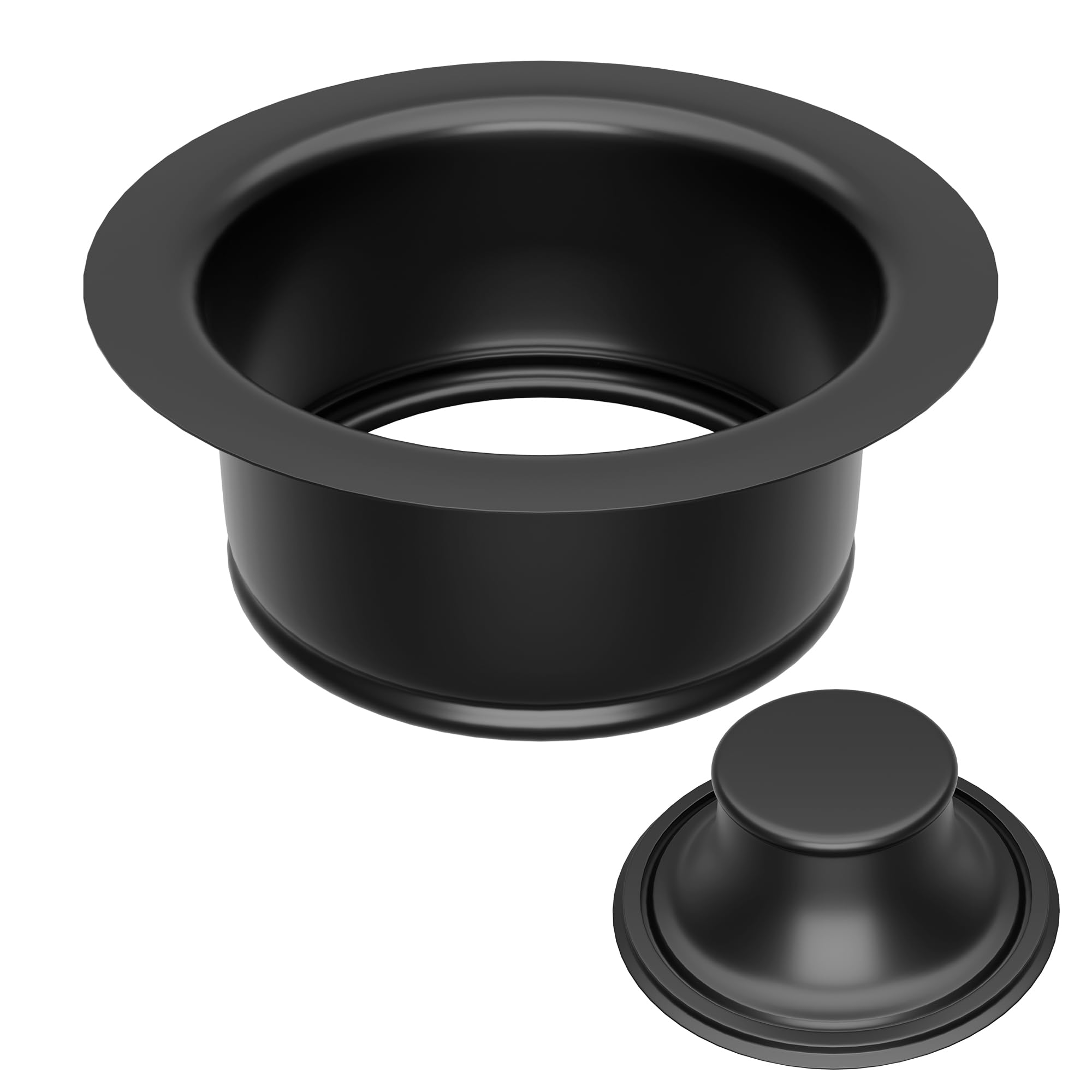 EXAKEY Kitchen Sink Garbage Disposal Flange and Stopper,Sink Drain Flange with Stopper for Garbage Disposal Stainless Steel Fit Universal 3-1/2 Inch Standard Sink Drain Opening Matte Black