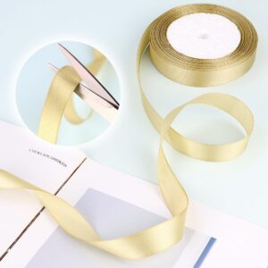 1 Roll Gold Double Faced Satin Ribbon 24 Yards Satin Fabric Silk Ribbon Use for Crafts, Bows Bouquet, Gift Wrapping, Wedding Decoration, Flower Bouquet, Holiday Decorating (0.6 Inch /1.5cm Wide)