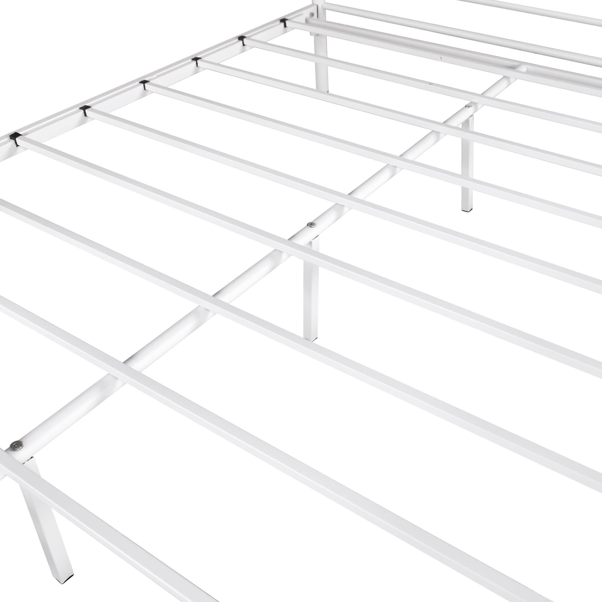 Miscoos Heavy Duty Twin-Over-Full Metal Bunk Bed, Easy Assembly, Enhanced Guardrail, Powder Coated, White, 77.95" L x 56.3" W x 58.66" H