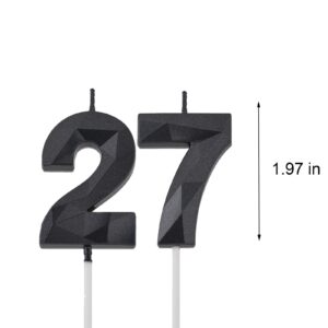 2 inch Black 27 Birthday Candles, 3D Diamond Number 27th Cake Topper for Boys Girls Birthday Party Decorations Theme Party