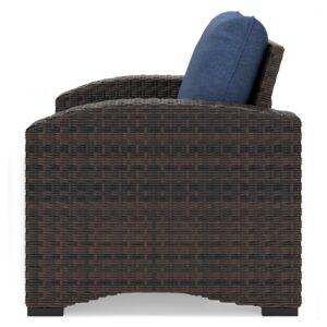 Signature Design by Ashley Windglow Outdoor Lounge Chair with Cushion, 34" W x 31" D x 37" H, Blue & Dark Brown