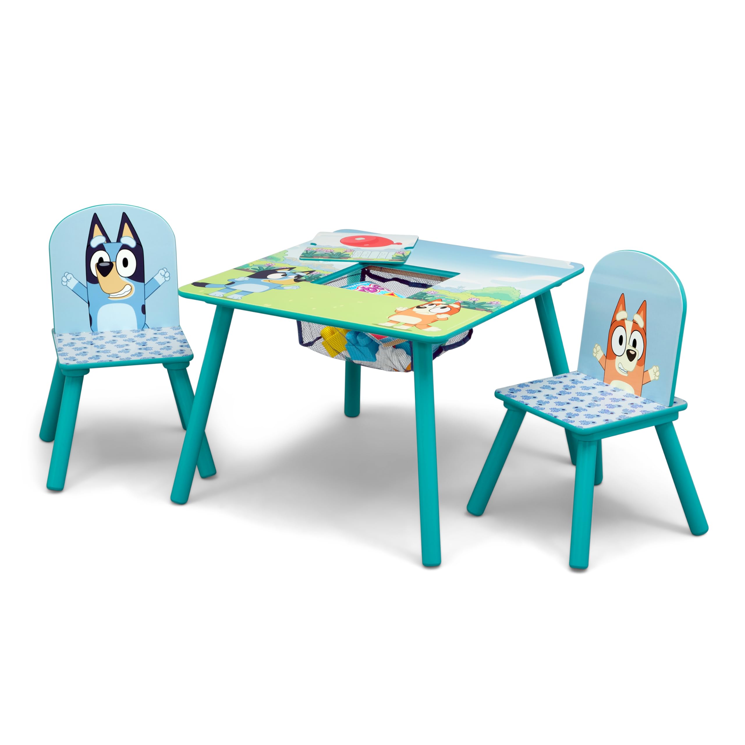 Delta Children Bluey Kids Table and Chair Set with Storage (2 Chairs Included) - Greenguard Gold Certified - Ideal for Arts & Crafts, Snack Time, Homeschooling, Homework & More, Blue