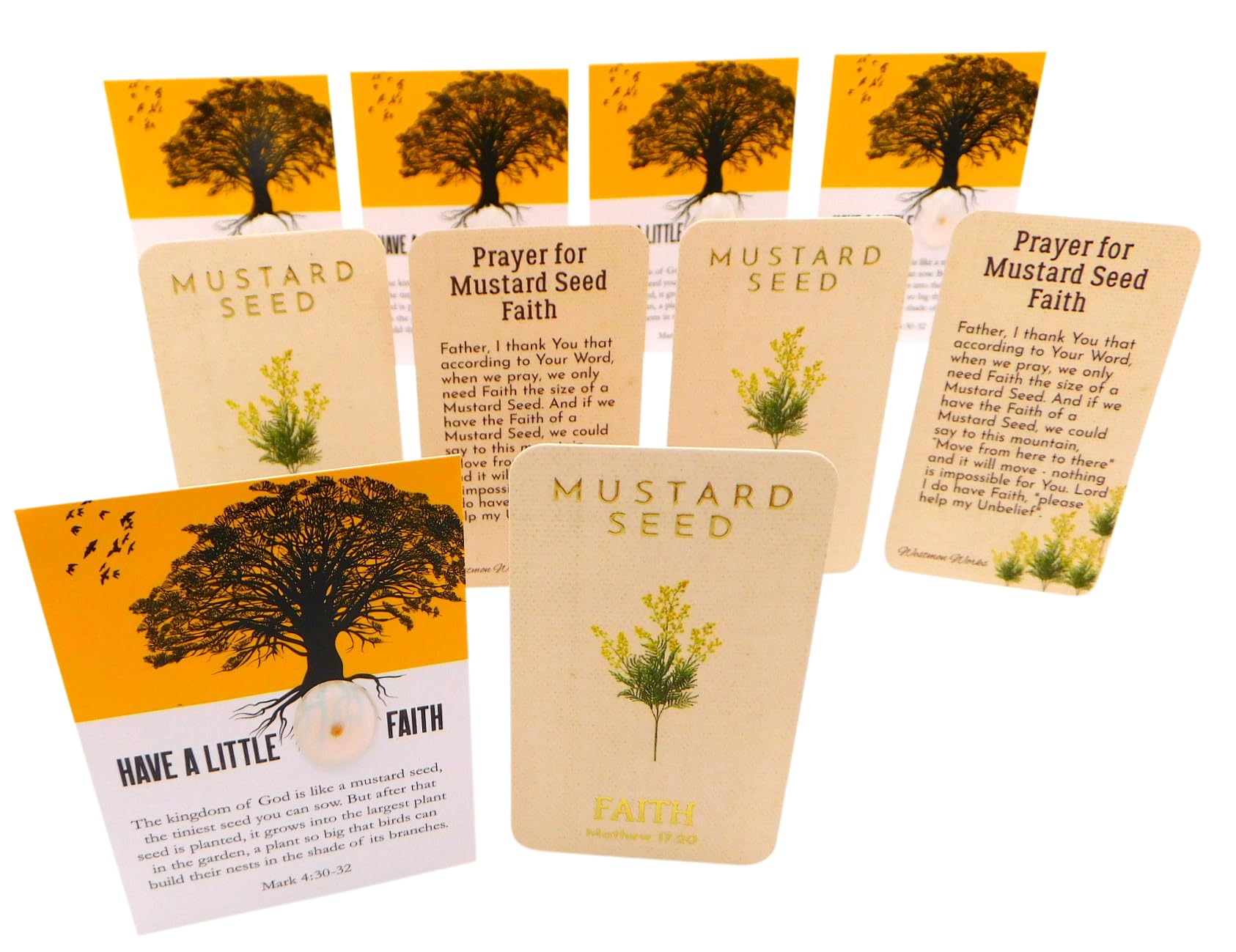 Mustard Seed Holy Card Bulk Pack Mixed 10 Pack Bundle Matthew 17:20 Faith Prayer and Cards with Seeds, 5 of Each