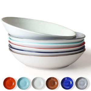 wareland pasta bowls set of 6, 25 ounce ceramic salad bowls, 7.85 inch dinner plates, serving bowls for party, plates and bowls sets, shallow soup bowls, microwave dishwasher safe, multicolored