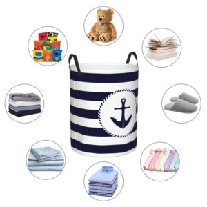 Large Laundry Hamper Bag, Anchor Navy and White Nautical Laundry Basket Collapsible Dirty Clothes Storage Washing Bin for Bathroom, Dorm Essentials