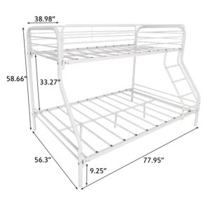 Miscoos Heavy Duty Twin-Over-Full Metal Bunk Bed, Easy Assembly, Enhanced Guardrail, Powder Coated, White, 77.95" L x 56.3" W x 58.66" H